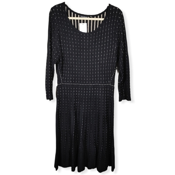 Nina Leonard Black and Camel Polka Dot Sweater Dress Size Large - Picture 1 of 10